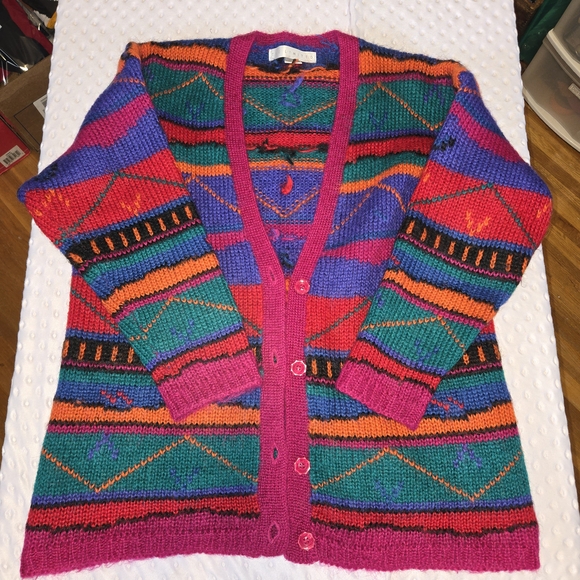 The Limited Sweaters - VTG Limited Geometric Stripe Colorful Oversized Cardigan Sweater Sz P/S
